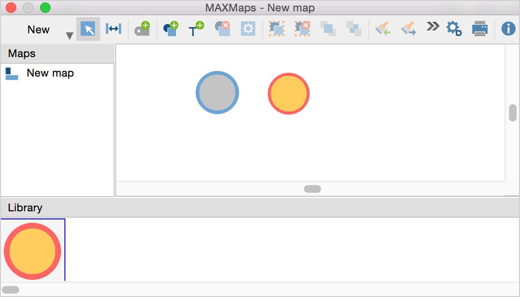 282 Link Mode: Linking Objects The MAXMaps Library at the bottom of the MAXMaps window You can then quickly add this object to your map by simply double-clicking on it.