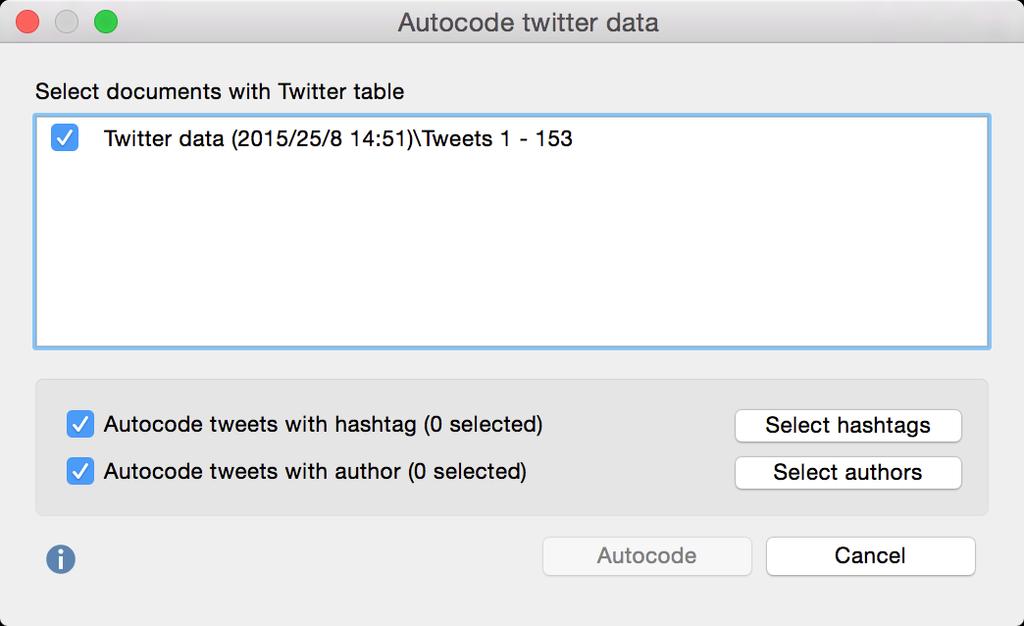 Importing and Analyzing Twitter Data 359 22.3 Autocoding and Analyzing Twitter Data MAXQDA can automatically code the text of up to 100 authors and 100 hashtags from imported Twitter data.