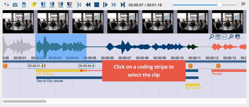Transcribing and Coding Audio and Video Files 393 Visualization of codings in the Multimedia Browser Right-clicking on a coding stripe opens a context menu containing the usual options: Modify weight