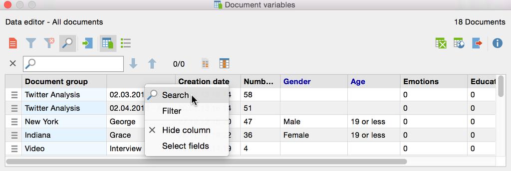 48 Filtering Table Overviews Limit search to one column 3.