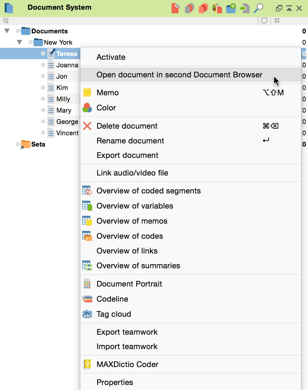 62 Opening two documents simultaneously Opening a document in the second Document Browser What are the rules for working with the second document browser?