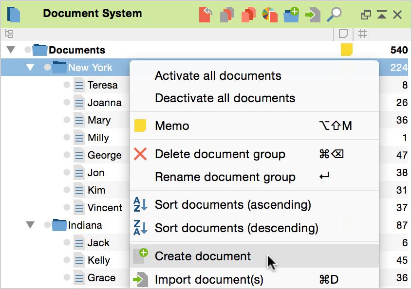 66 Creating a New Document in MAXQDA Creating a new document via the context menu of a document group The following dialog window will appear. Click OK to confirm.