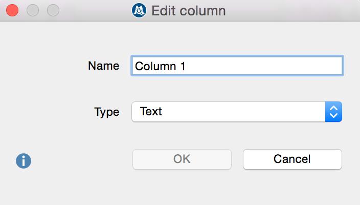 74 Notes on Table Documents Modify column header When you import a table each column will be assigned a type automatically: Text Numeric Date/Time To change a column type, open the