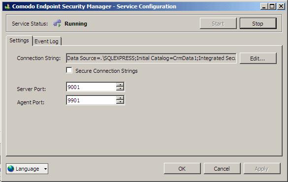 To open the Service Configuration Tool, Click Start > All Programs > COMODO > Endpoint Security Manager > CESM Configuration Tool. The main interface of the tool will be opened.