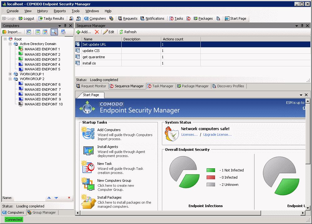 help administrators of corporate networks deploy, manage and monitor Comodo endpoint security software on networked computers. The interface has a modular design that is entirely reconfigurable.