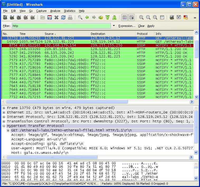 Figure 5: Wireshark Display After Step 9 Congratulations! You ve now completed the first lab. 5. Wireshark Lab What to hand in The goal of this first lab was primarily to introduce you to Wireshark.