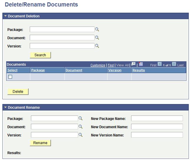 Chapter 12 Renaming and Deleting Documents Image: Delete/Rename Documents page This example illustrates the fields and controls on the Delete/Rename Documents page.