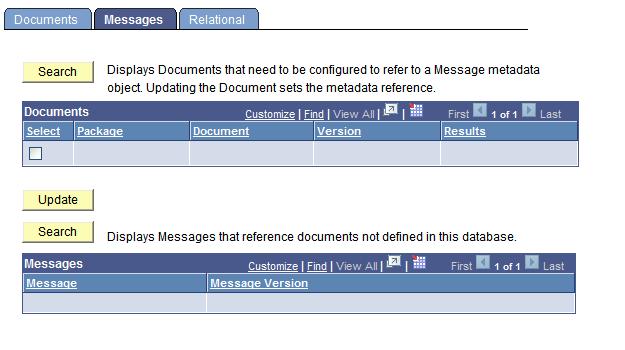 Chapter 17 Validating Document References to Object Metadata Image: Document/Metadata Validation - Messages page. This example shows the Document/Metadata Validation Messages page.