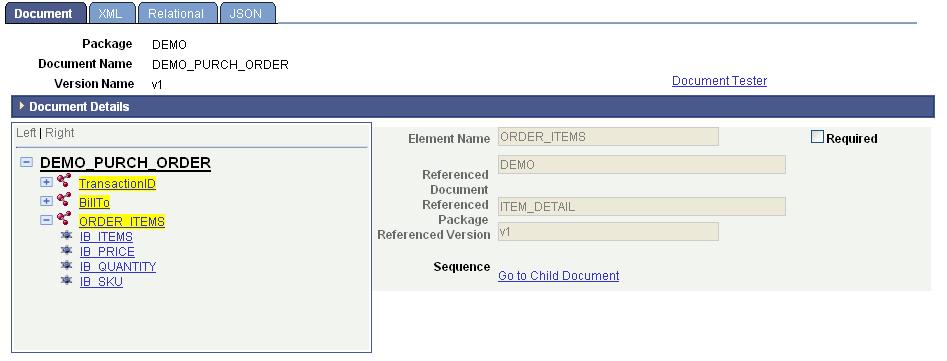 In the previous example, you see that the system reads the package name and version from the document definition and supplies the document name in the Document field.