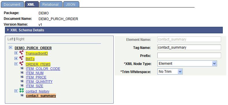 Chapter 7 Managing Formatted Documents Image: Document Builder - XML page This example illustrates the fields and controls on the Document Builder - XML page.