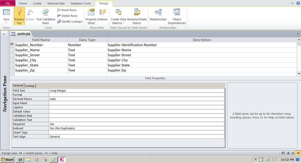 MICROSOFT ACCESS DATA DICTIONARY FEATURES Microsoft Access has a rudimentary data dictionary capability that displays information about the size, format, and other characteristics