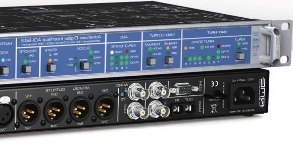 This high end format converter from MADI to AES/EBU and vice versa features flexible routing options via an easy-to-use 72x74 routing matrix, allowing free configuration of all MADI and AES/EBU