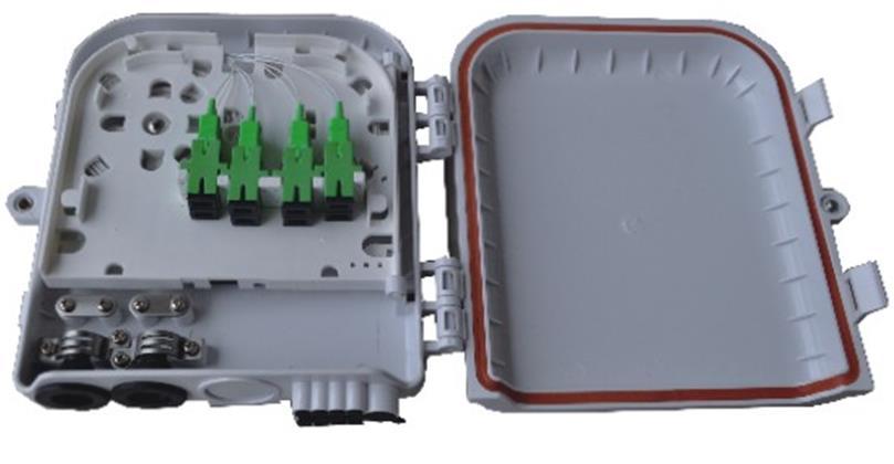 CDF-O8SCS-TP0A CDF-O8SCS-TP0B FTTH Terminal Box A type indoor and outdoor using 8 SC Simplex Ports, 2 inlet ports and 8 outlet ports, available for pigtail splicing and 1*8