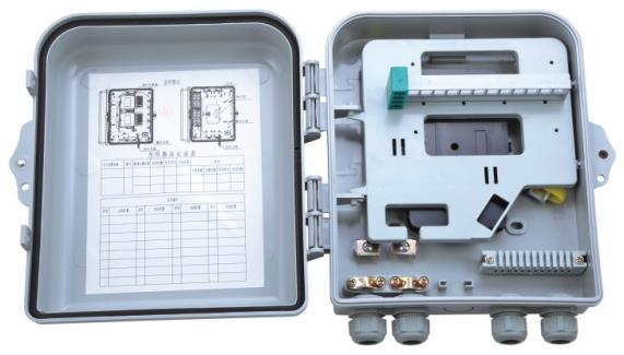 FTTH Terminal Box E type, indoor and outdoor using 12 SC Simplex Ports, 2 inlet ports and 2 outlet