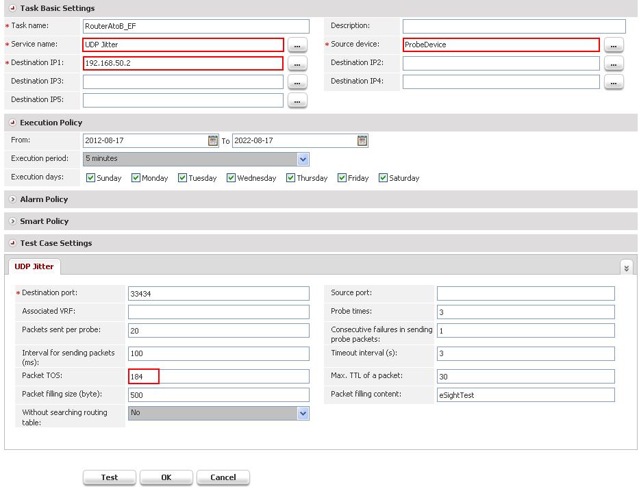 To create SLA tasks for the EF, AF, and BE queues and view counter values, perform the following steps: Step 1 On the task creation page, create an SLA task for monitoring the EF queue from router A