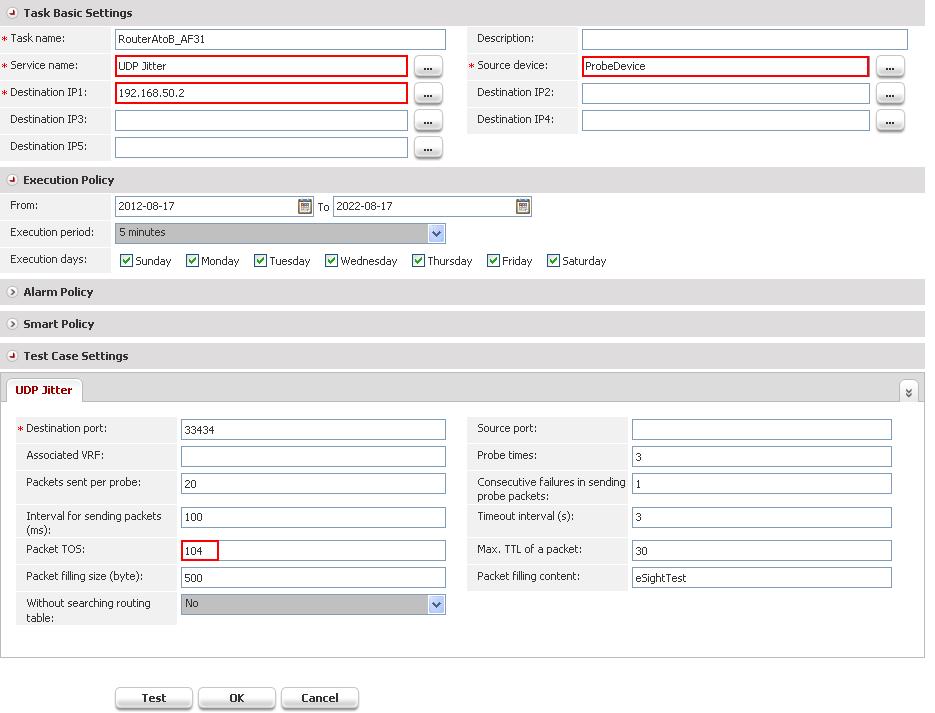 Figure 3-12 Creating an SLA task for the AF queue Step 3 Create an SLA task for monitoring the BE queue, and set