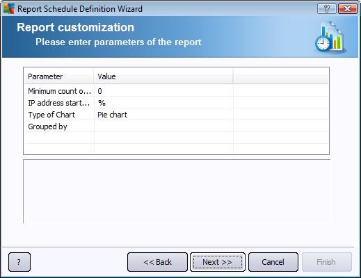 If there are additional parameters available for the selected report, fill in the requested values, or leave the default values.