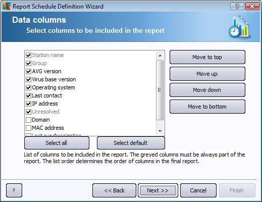 In this dialog choose which columns you wish to include in your report.