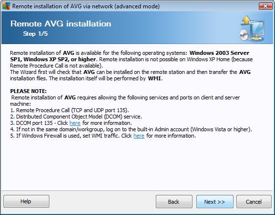 For proper remote installation, the wizard will first check whether AVG is already present on the target station, then transfer the AVG installation files and process the installation accordingly.