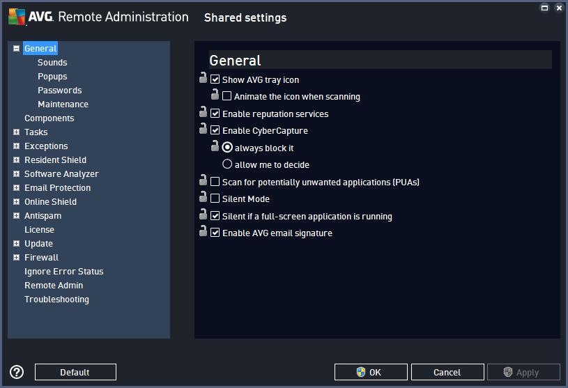 9.2.1. General General settings contain basic configuration of the AVG application.