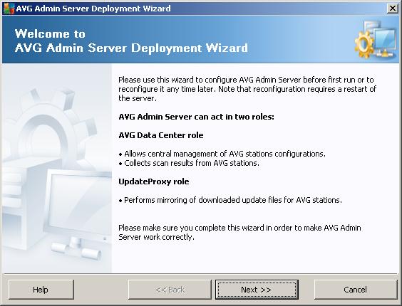 3. AVG Admin Deployment Wizard The AVG Admin Server Deployment Wizard is launched immediately after the installation of AVG Business Edition.