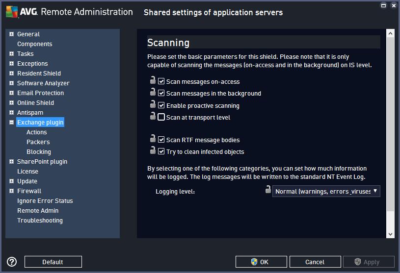 9.5.1. Exchange Plugin This item contains settings of the Exchange plugin, allowing you to specify how the Exchange mail server should handle mail scanning.