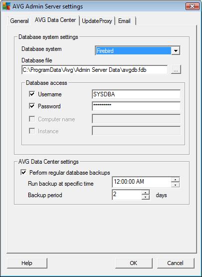 Server access section In this section you should fill in a chosen username and password for access to the AVG Data Center.