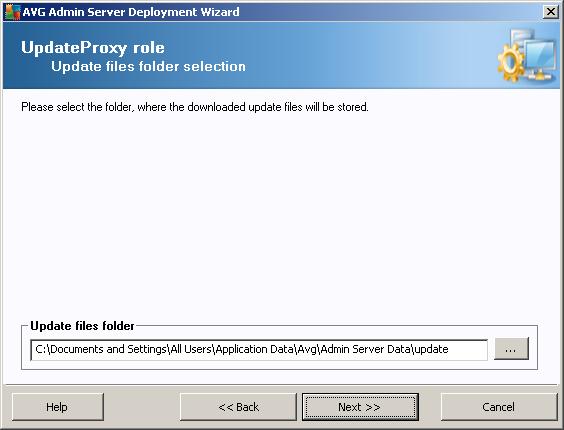 3.10. UpdateProxy Role This dialog will appear, if you chose to deploy the UpdateProxy role in the Role Selection dialog.
