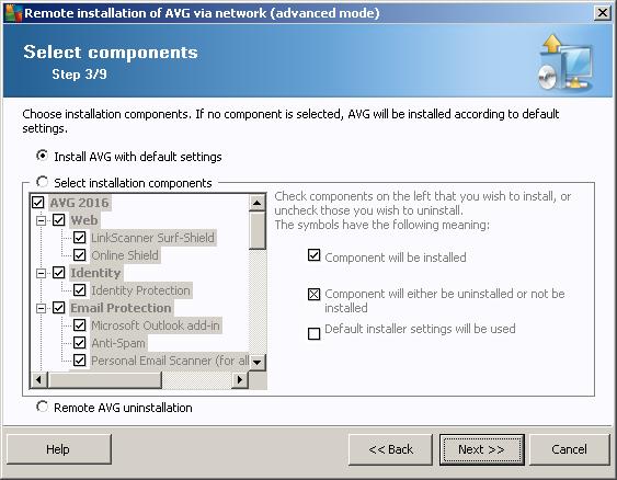 In this step, you can choose if you wish to install AVG with default settings or select custom components.