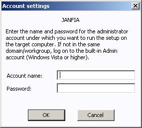 Enter a username that has administrator privileges (a username that is member of the administrator's group). Confirm by clicking OK.