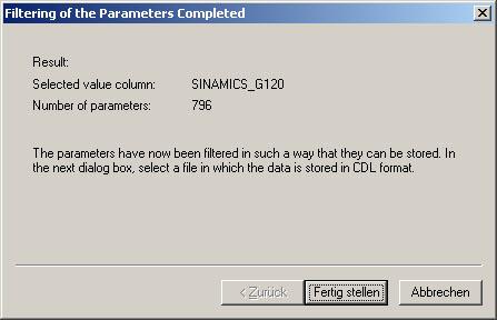 Figure 1-26 Removal of non-comparable parameters A message is displayed that the parameter filtering operation has been