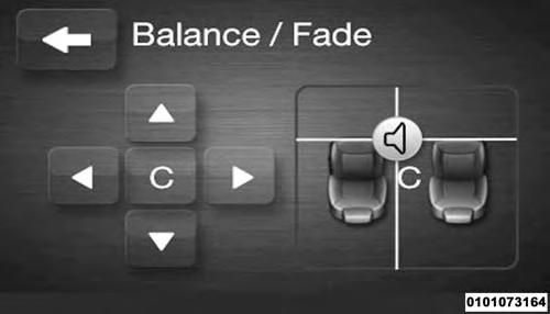 Balance/Fade Press the Balance/Fade button to adjust the sound from the speakers. Use the arrow button to adjust the sound level from the front and rear or right and left side speakers.