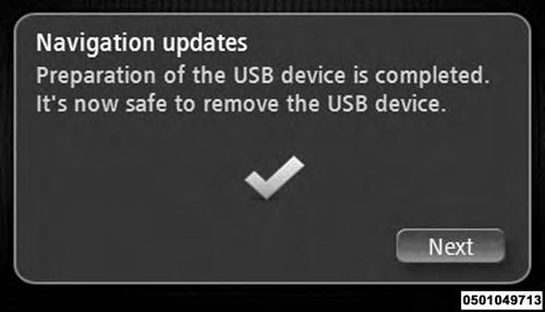 90 NAVIGATION When the USB device is ready, the message below is shown.