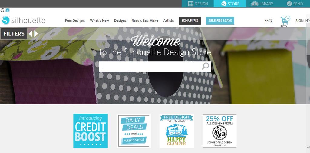 Store Tab The Silhouette Design Store contains thousands of designs, ranging from simple cutouts to intricate patterns and designs, to cut with your Silhouette. Most shapes are only 99.