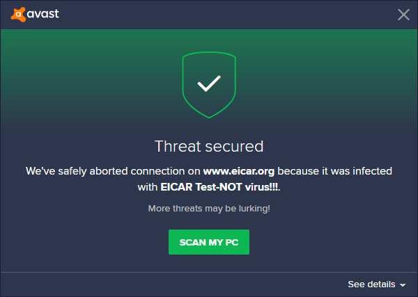 If you inadvertently download a malicious program, Avast Free Antivirus will block the download and display the following warning: You do not have to take any action.