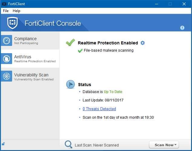 Fortinet FortiClient About the program Fortinet FortiClient is designed for use in business networks, in conjunction with a Fortinet FortiGate security appliance.