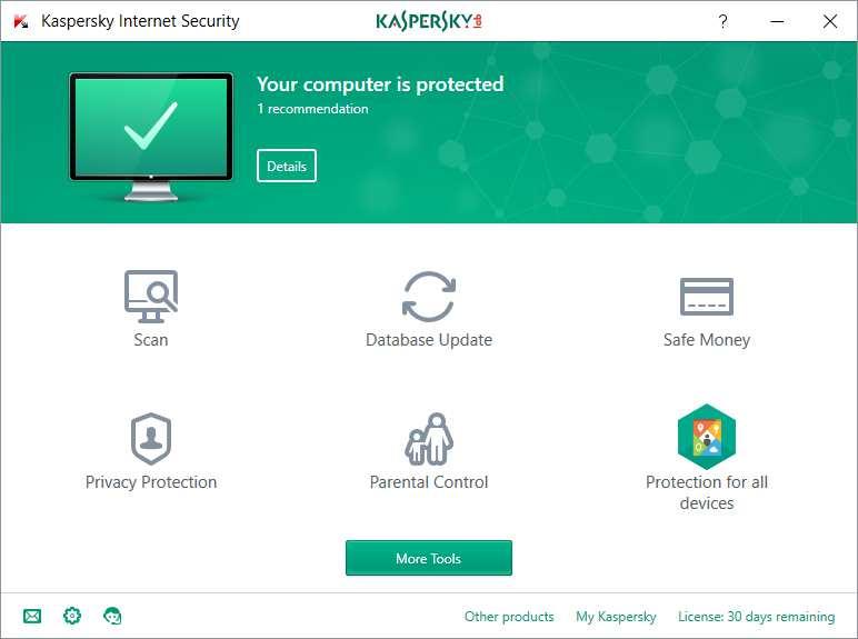 Kaspersky Internet Security Which versions of Windows does it work with? Windows 7, 8, 8.1, 10 What features does the program have?