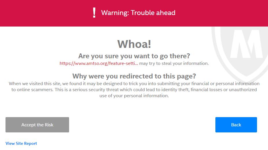 If you should download a potentially unwanted program, McAfee will display an alert in the browser window,