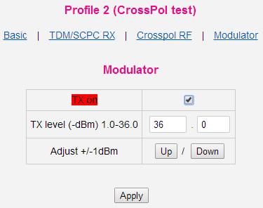 2. Run CrossPol test profile manually; Go to Profiles section in the Menu of command and press * in Run column to activate the CrossPol test profile.