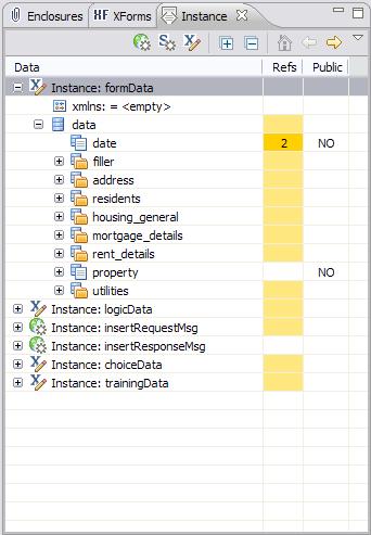 Instance View 26 The Instance view shows Xforms data instances Allows for four ways to create Manually