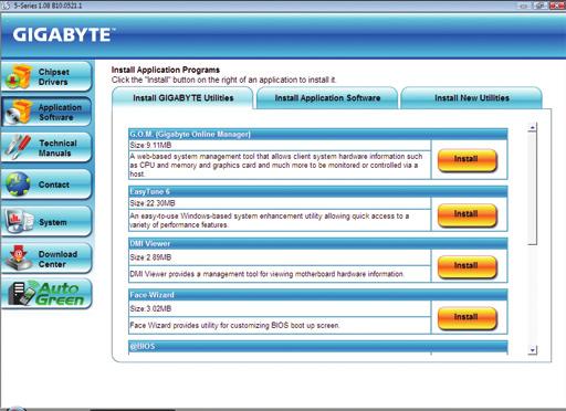 3-2 Application Software This page displays all the utilities and applications that GIGABYTE develops and some free software.