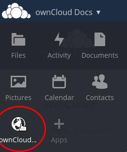 Fig. 5.2: Click to enlarge The links appear in the owncloud dropdown menu on the top left after refreshing your page, and have globe icons.
