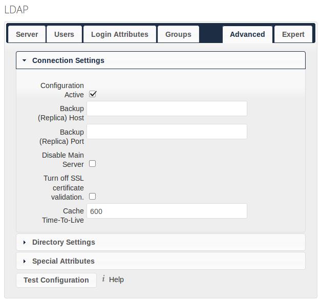 Connection Settings Configuration Active: Enables or Disables the current configuration. By default, it is turned off. When owncloud makes a successful test connection it is automatically turned on.