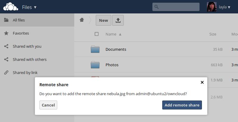 You can return to the share dialog any time to see a list of everyone you have shared with, and federated cloud shares are labeled as (remote).