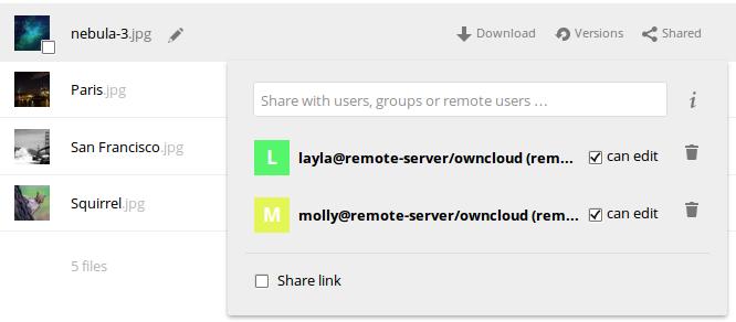 3 Creating Federated Cloud Shares via Public Link Share Check the Share Link checkbox to expose more sharing options (which are described more