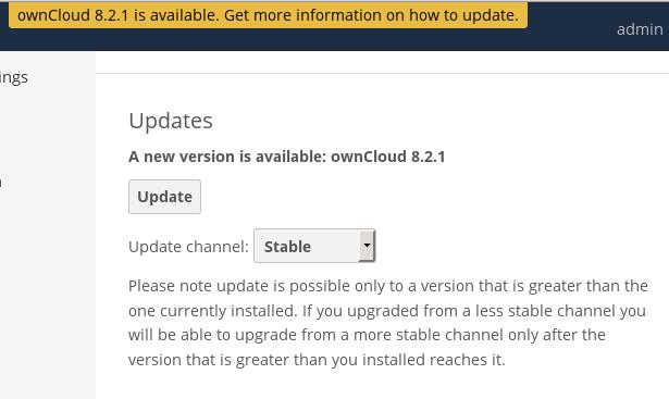 page. Fig. 10.1: Figure 1: The top yellow banner is the update notifier, and the Updates section is the Updater app.