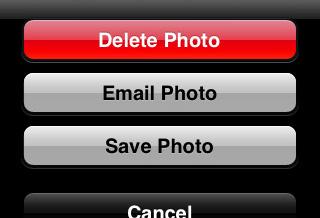 To E-mail, Delete or Save the photo in the ios gallery, press: You have now the option to delete the Photo
