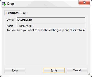 Dropping a cache group Figure 7 18 Drop cache group Click Apply to drop the cache group.