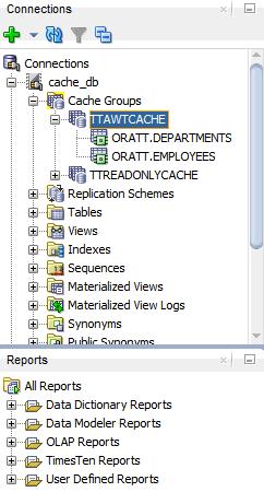 Viewing the characteristics of a cache group Figure 9 3 Viewing cache group tables Viewing the cache group definition To view the CREATE CACHE GROUP statement,