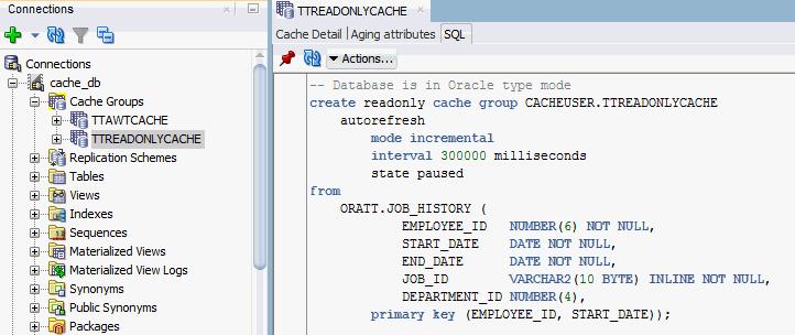 Figure 9 4 Viewing the cache group definition If you are unable to find the cache group, see "Locating a TimesTen database object" on page 2-1 for information.